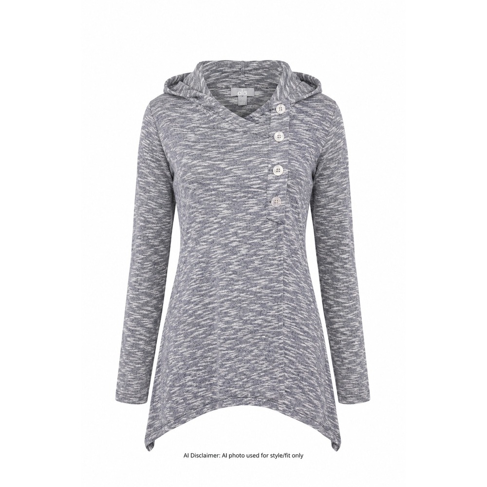 Alo Yoga Womens Space Dye Gray Sharkbite Hem Button Neck Hoodie Sweatshirt Small